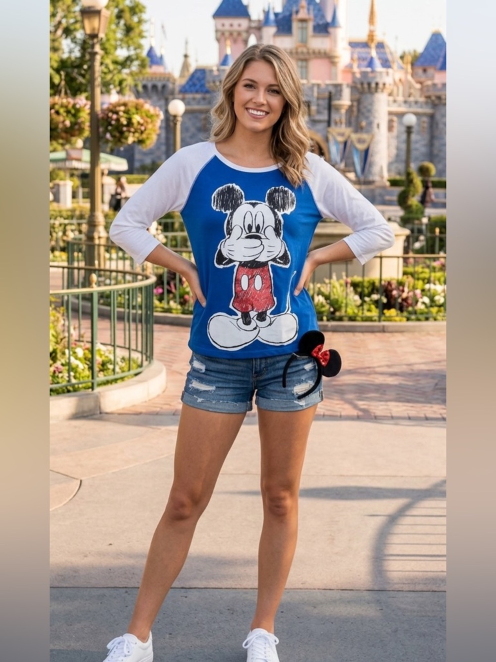 Disney blue Mickey Mouse quarter sleeve sh…